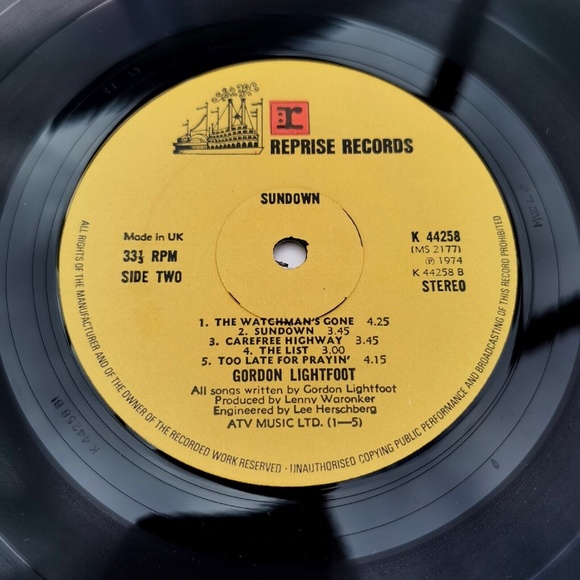 Gordon Lightfoot - Sundown. Vinyl LP A1/B1 press, 1974. Near Mint - Picture 2 of 6